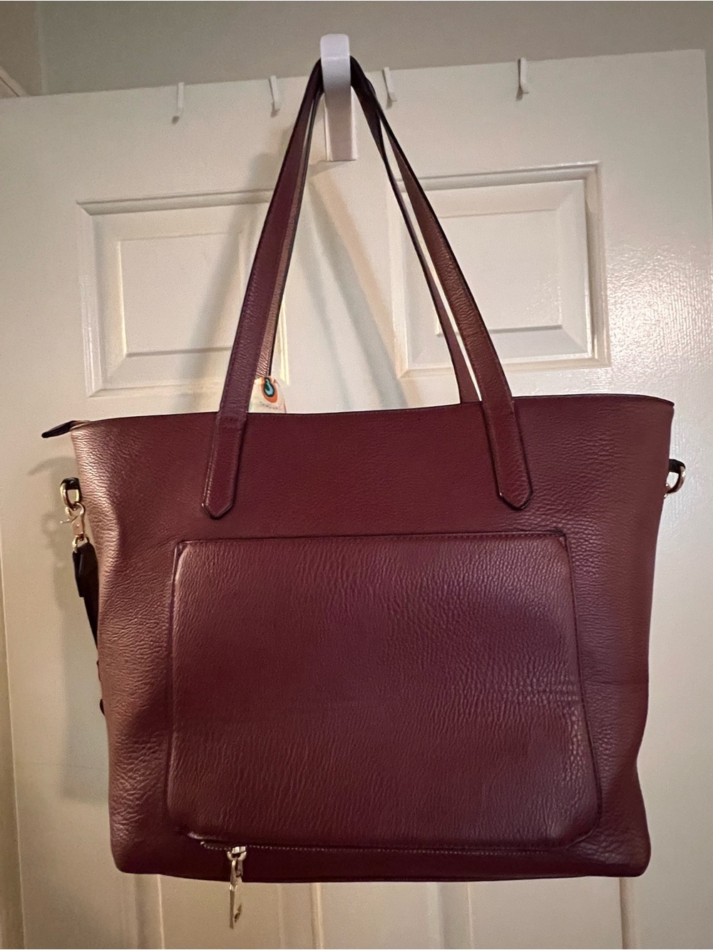 Poppy & Peonies Burgundy Tote with Scarf Accent - Picture 3 of 4